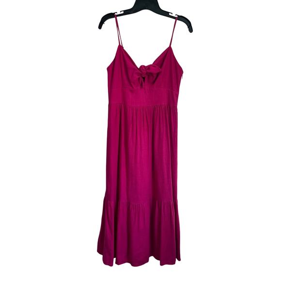 Loft Pink Sleeveless Midi Dress Size 2 Bow Front Tiered Coquette Barbiecore - Picture 2 of 10